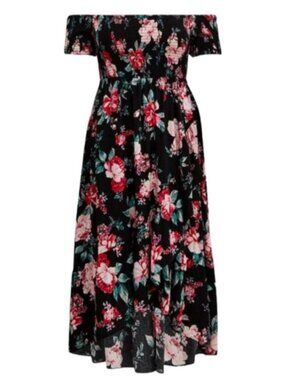 Torrid Strapless Smocked Mini Dress Black Pink Floral Rayon Size 4X